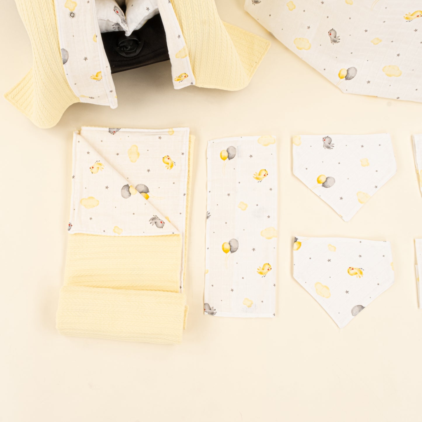 9 Parça Avantajlı Set - Çift Taraflı - Sarı Örgü - Sarı Kuş