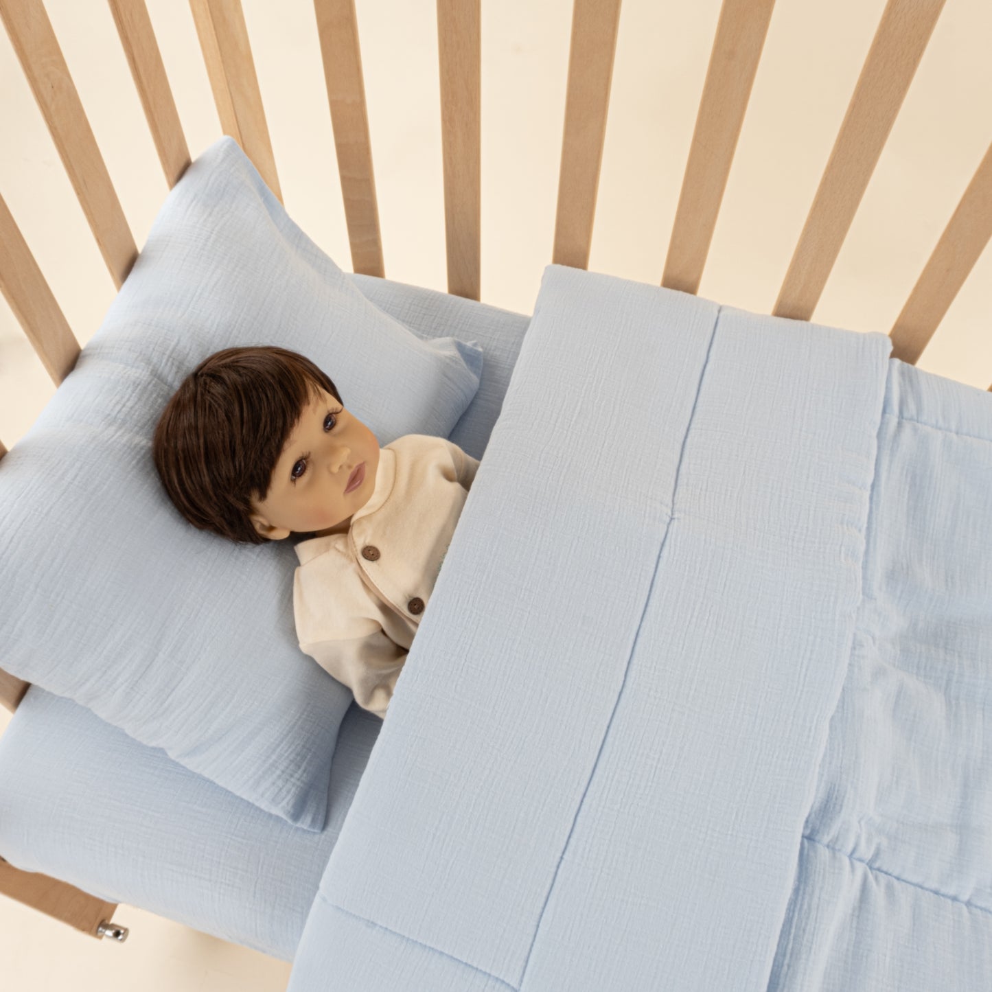 Bebek Yorgan Nevresim Seti - İki Katlı Organik Muslin - Bebe Mavi