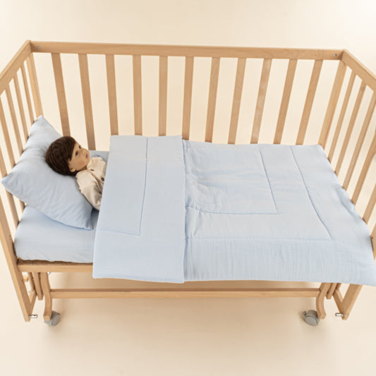 Bebek Yorgan Nevresim Seti - İki Katlı Organik Muslin - Bebe Mavi