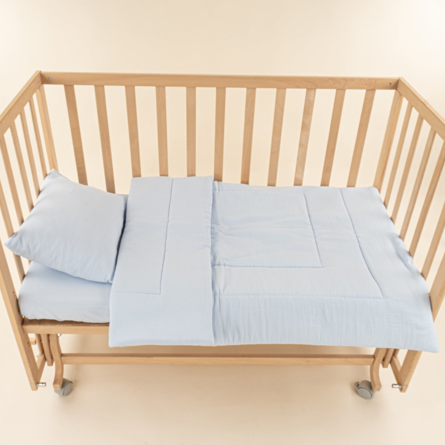 Bebek Yorgan Nevresim Seti - İki Katlı Organik Muslin - Bebe Mavi