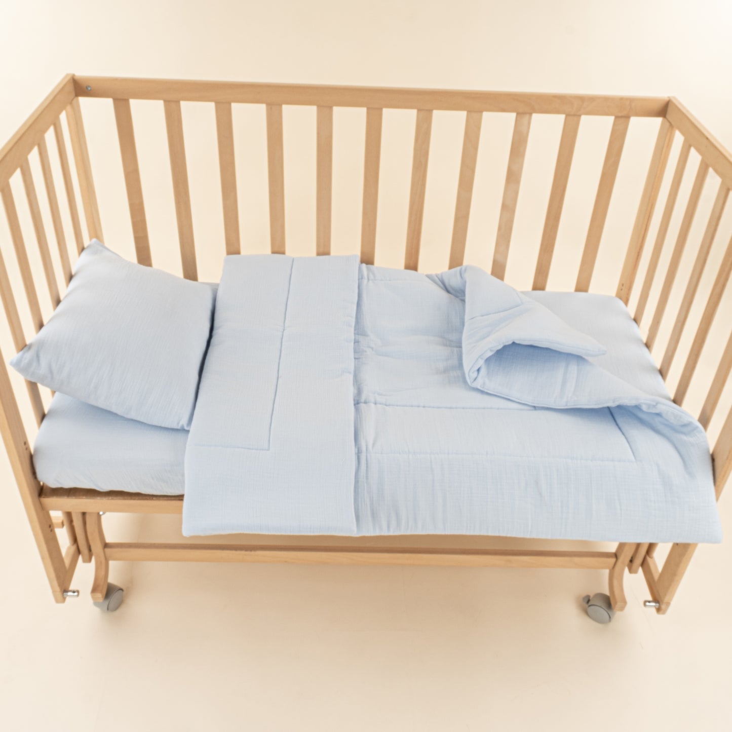 Bebek Yorgan Nevresim Seti - İki Katlı Organik Muslin - Bebe Mavi