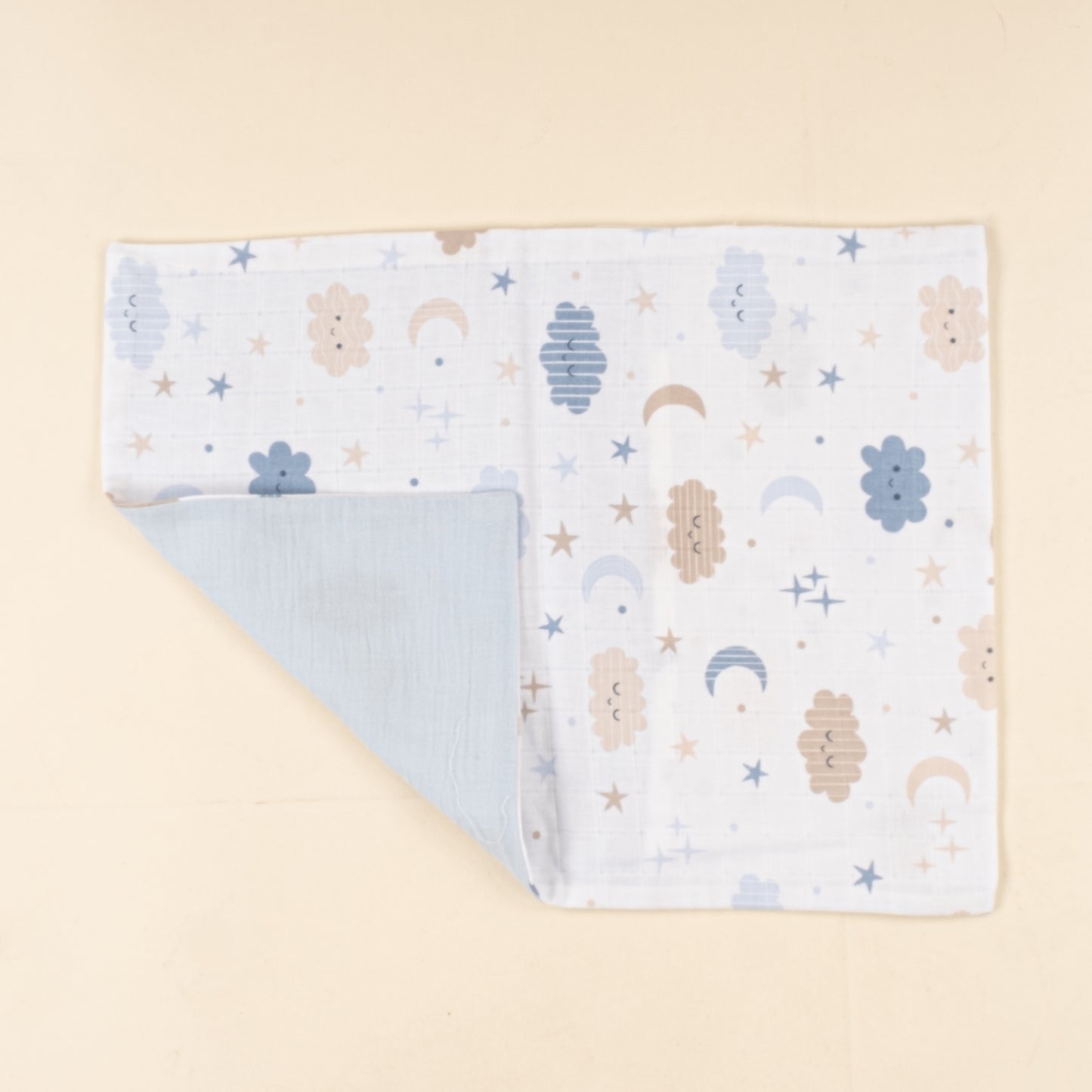 Bebek Yorgan Nevresim Seti - İki Katlı Organik Muslin - Bebe Mavi - Mavi Bulut
