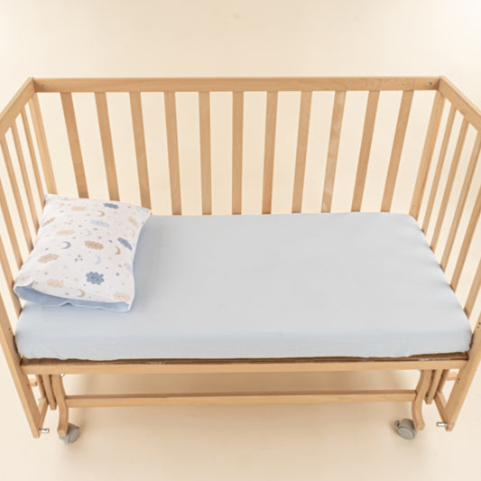 Bebek Lastikli Çarşaf ve Yastık Kılıfı - Bebe Mavi İki Katlı Organik Muslin - Mavi Bulut