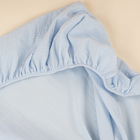 Bebek Lastikli Çarşaf ve Yastık Kılıfı - Bebe Mavi İki Katlı Organik Muslin - Mavi Bulut