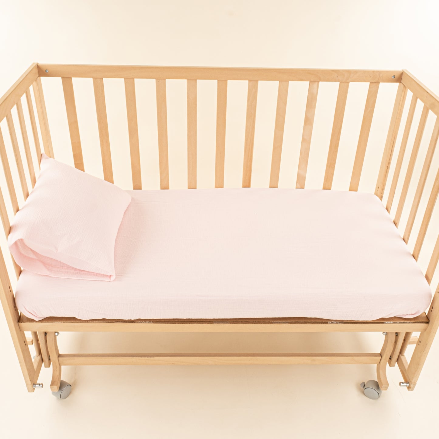 Bebek Lastikli Çarşaf ve Yastık Kılıfı - İki Katlı Organik Muslin - Bebe Pembe