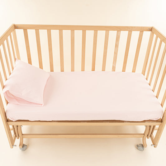 Bebek Lastikli Çarşaf ve Yastık Kılıfı - İki Katlı Organik Muslin - Bebe Pembe