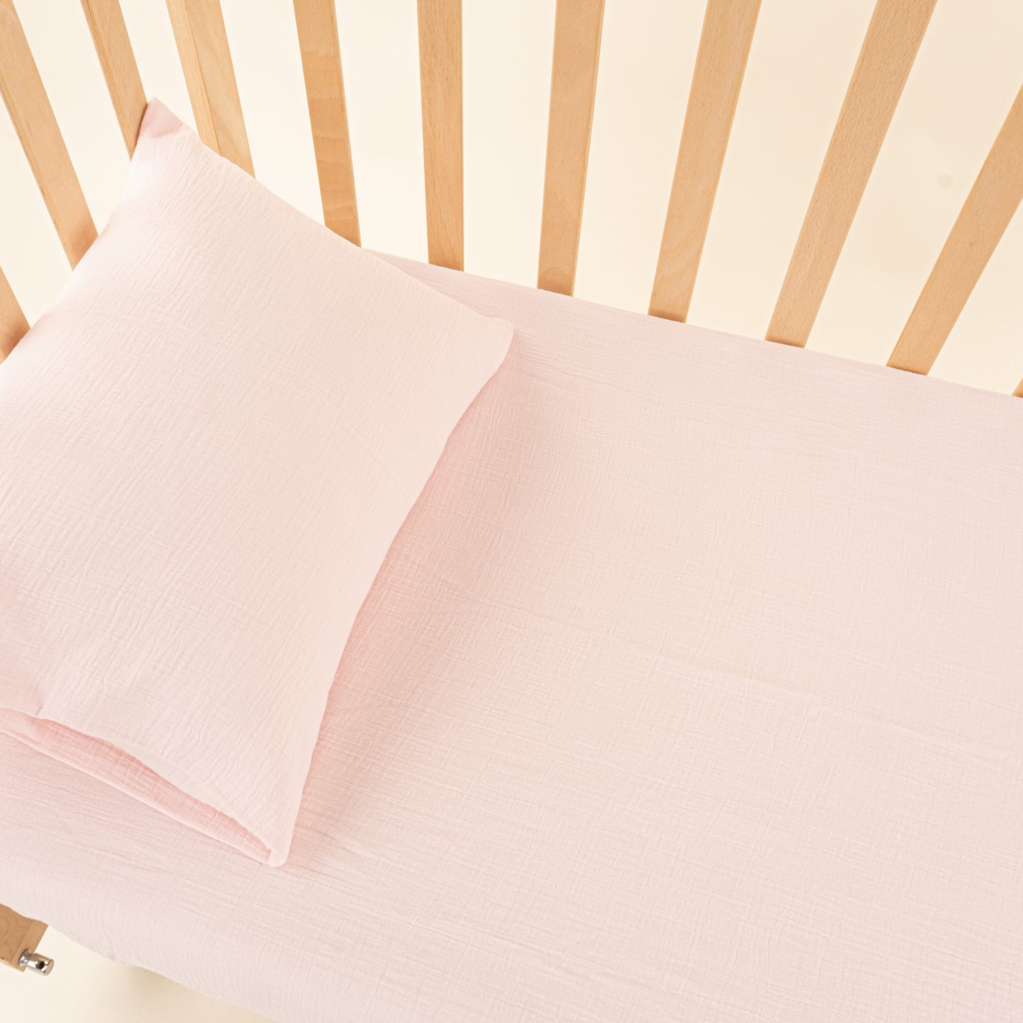 Bebek Lastikli Çarşaf ve Yastık Kılıfı - İki Katlı Organik Muslin - Bebe Pembe