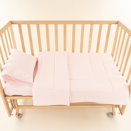 Bebek Yorgan Nevresim Seti - İki Katlı Organik Muslin - Bebe Pembe
