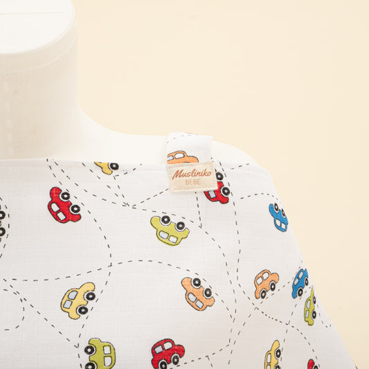 Çift Katlı Muslin Emzirme Önlüğü - Renkli Arabalar