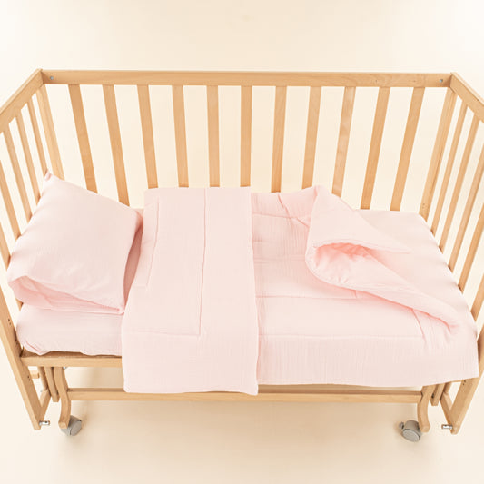 Bebek Yorgan Nevresim Seti - İki Katlı Organik Muslin - Bebe Pembe