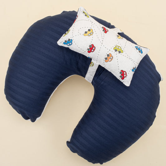 Emzirme Yastığı - Çift Taraflı - Lacivert Saten - Renkli Arabalar