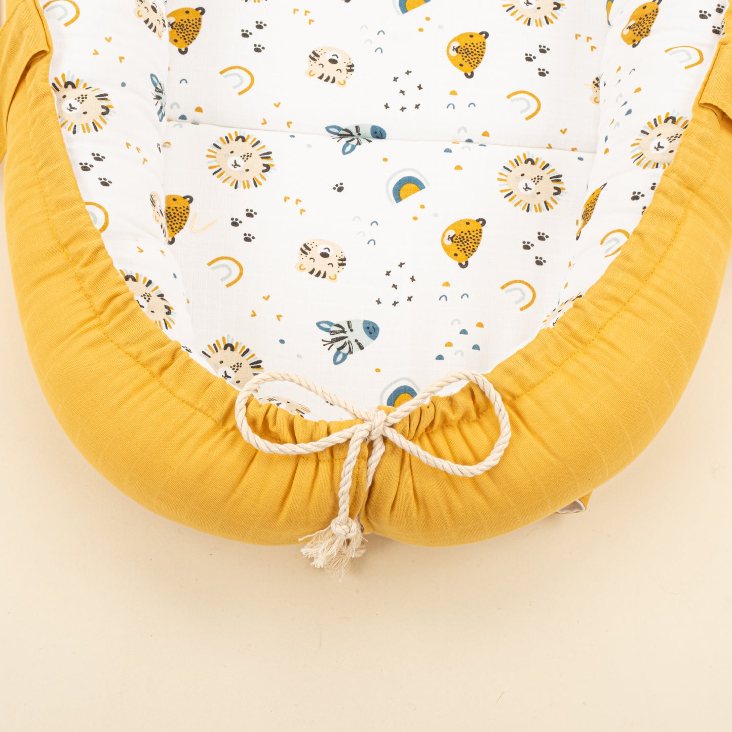 Babynest ve Yastık- Çift Taraflı - Hardal Muslin - Zoo