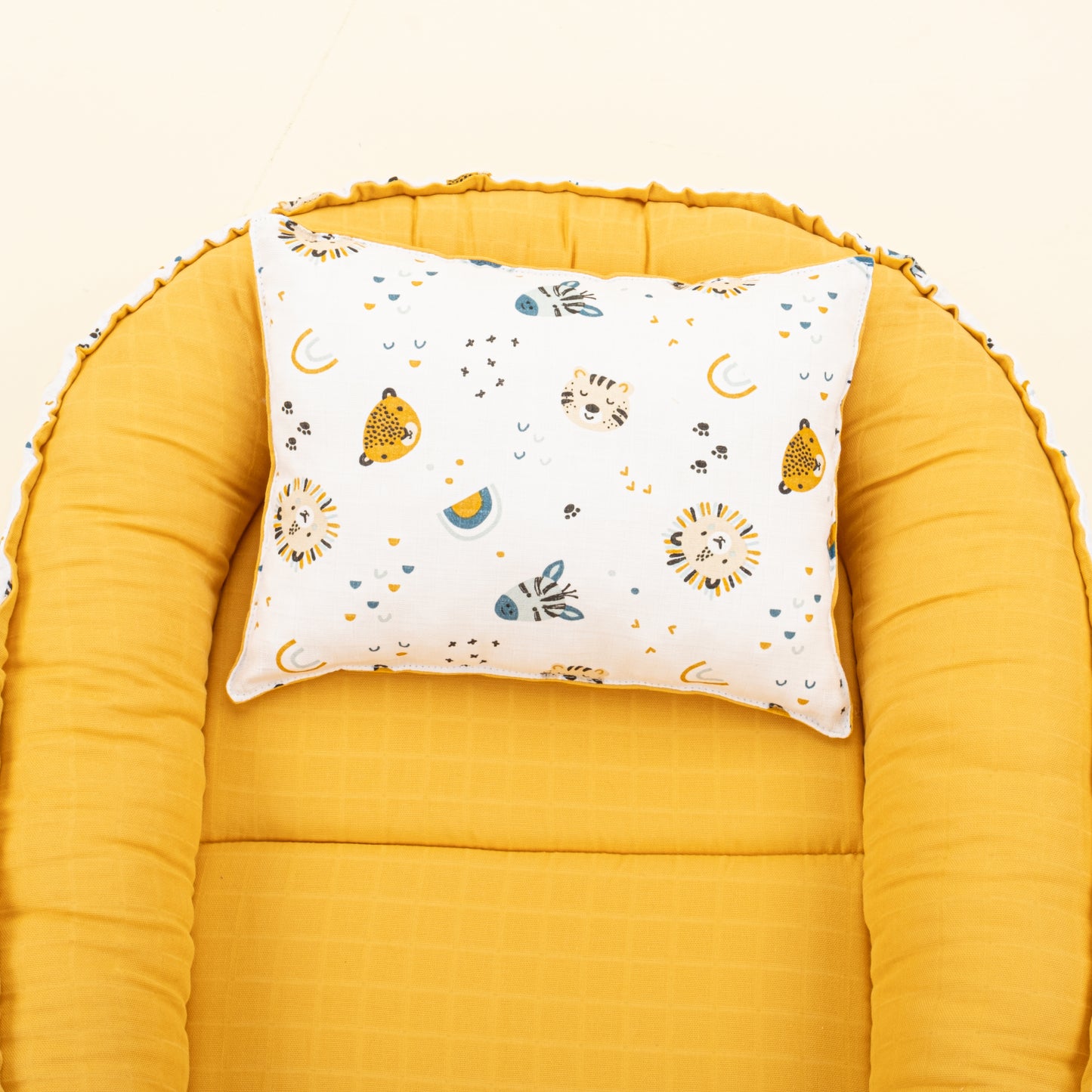 Babynest ve Yastık- Çift Taraflı - Hardal Muslin - Zoo
