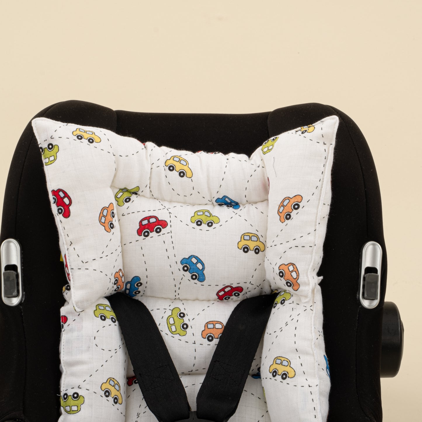 Puset Seti - Çift Taraflı - Lacivert Saten - Renkli Arabalar