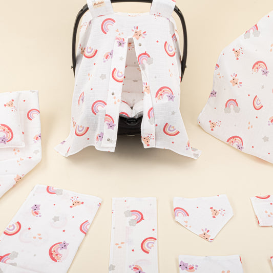 11 Parça Avantajlı Set - Tek Katlı - Pembe Gökkuşağı