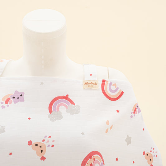 Çift Katlı Muslin Emzirme Önlüğü - Pembe Gökkuşağı