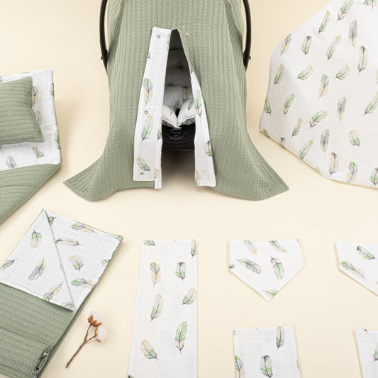 11 Parça Avantajlı Set - Çift Taraflı - Koyu Yeşil Örgü - Yeşil Tüy