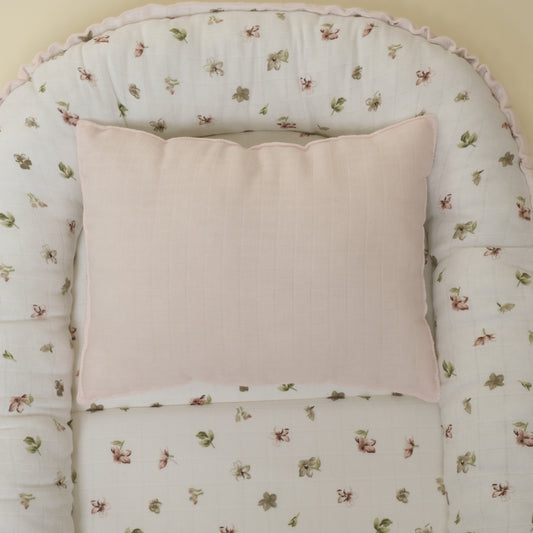 Babynest ve Yastık - Çift Taraflı - Bebe Pembe Muslin - Çiçekler