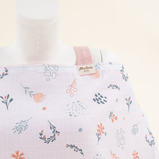 Çift Katlı Muslin Emzirme Önlüğü - Yeşil Çiçekler