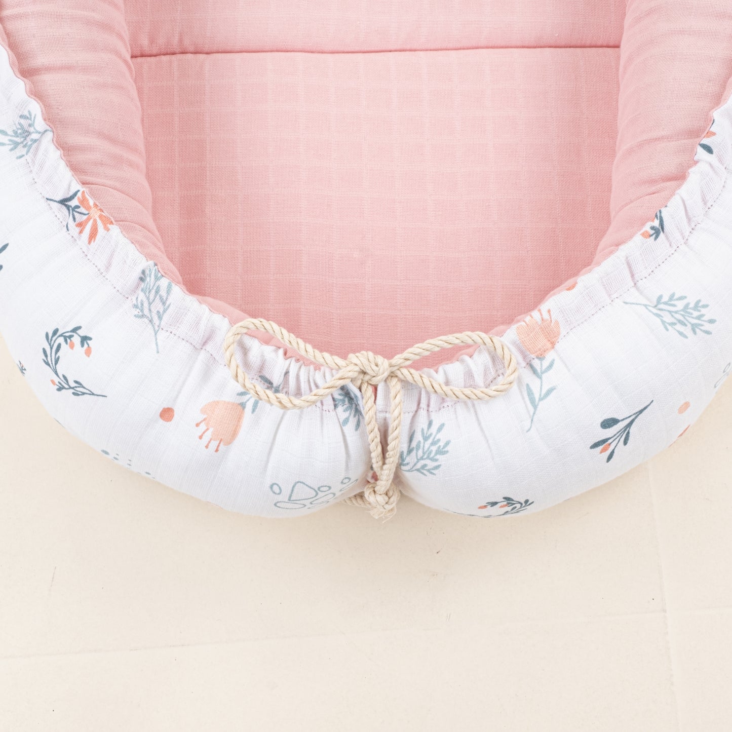 Babynest ve Yastık - Çift Taraflı - Pudra Muslin - Yeşil Çiçekler