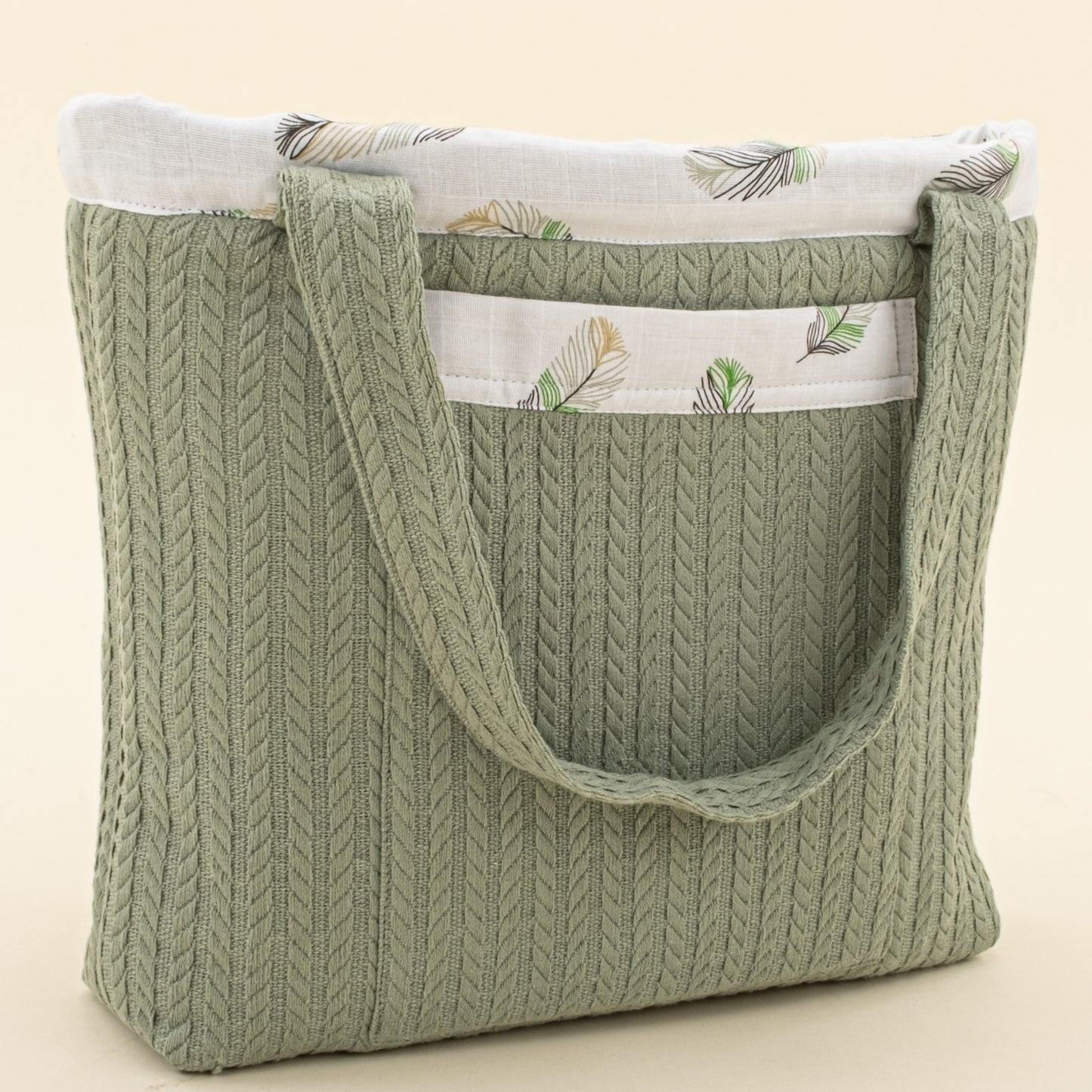 Bebek Bakım Çantası - Koyu Yeşil Örgü - Yeşil Tüy