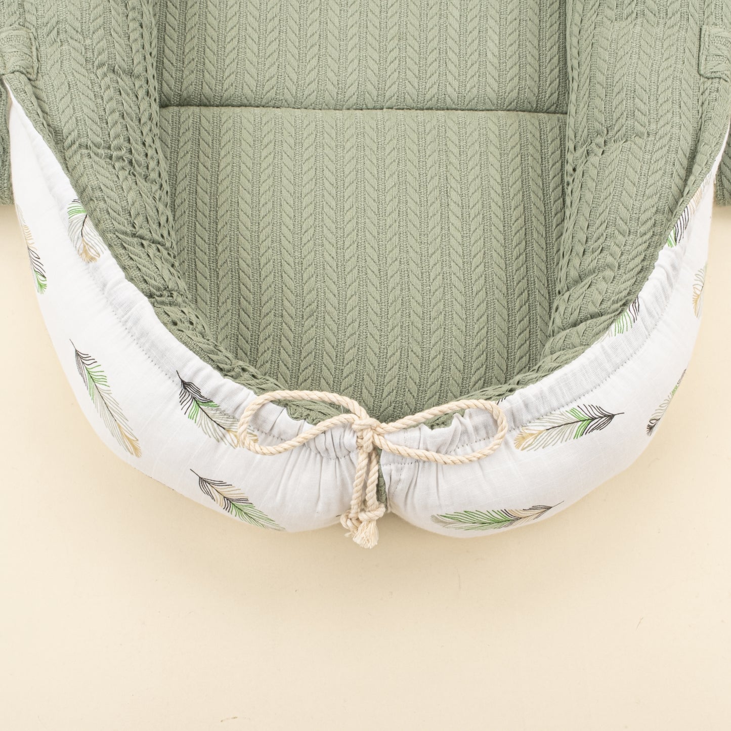 Babynest ve Yastık - Çift Taraflı - Koyu Yeşil Örgü - Yeşil Tüy