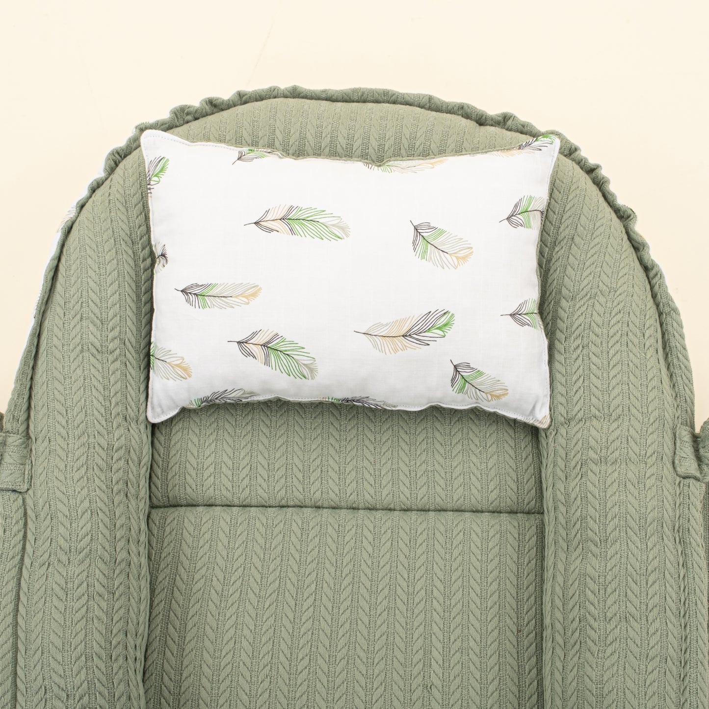 Babynest ve Yastık - Çift Taraflı - Koyu Yeşil Örgü - Yeşil Tüy