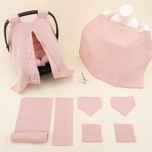 9 Parça Avantajlı Set - Tek Taraflı - Pudra Muslin