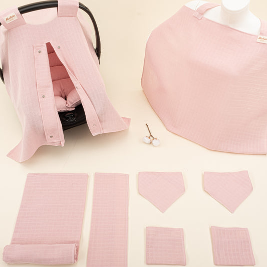 9 Parça Avantajlı Set - Tek Taraflı - Pudra Muslin