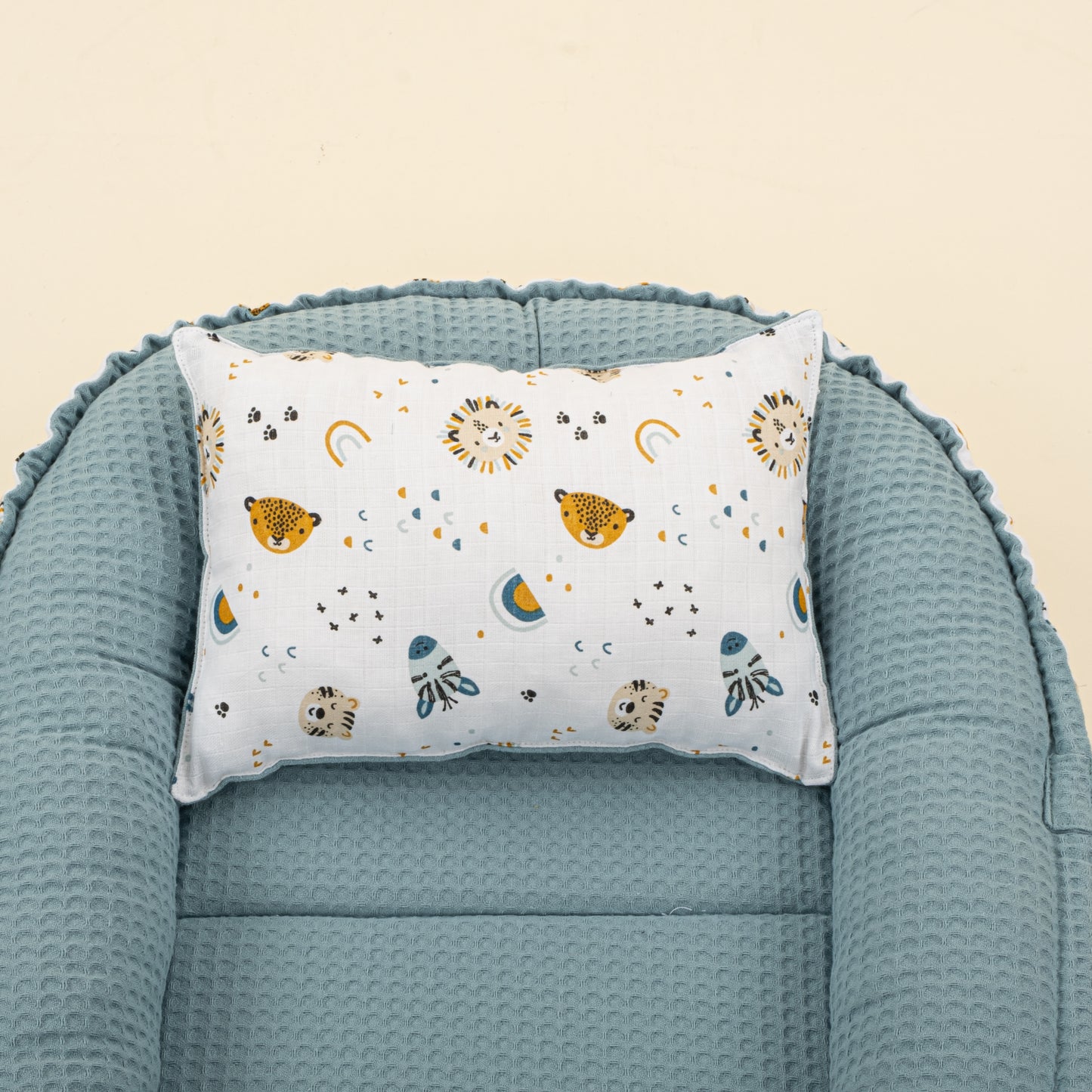 Babynest ve Yastık - Çift Taraflı - Petrol Mavisi Petek - Zoo