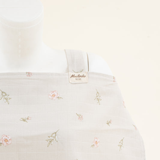 Çift Katlı Muslin Emzirme Önlüğü - Pembe Çiçekler