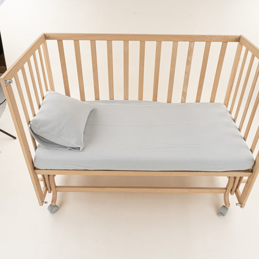 Bebek Lastikli Çarşaf ve Yastık Kılıfı - İki Katlı Organik Muslin - gri