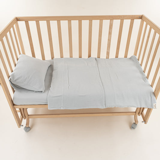 Bebek İki Katlı Organik Muslin Nevresim Seti (Yorgan Kılıfı,Yastık Kılıfı,Lastikli Çarşaf) - İki Katlı Organik Muslin gri