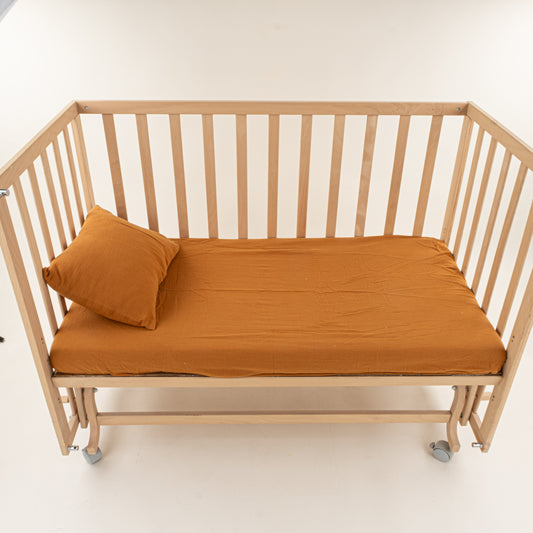 Bebek Lastikli Çarşaf ve Yastık Kılıfı - Dört Katlı Organik Muslin - Hardal