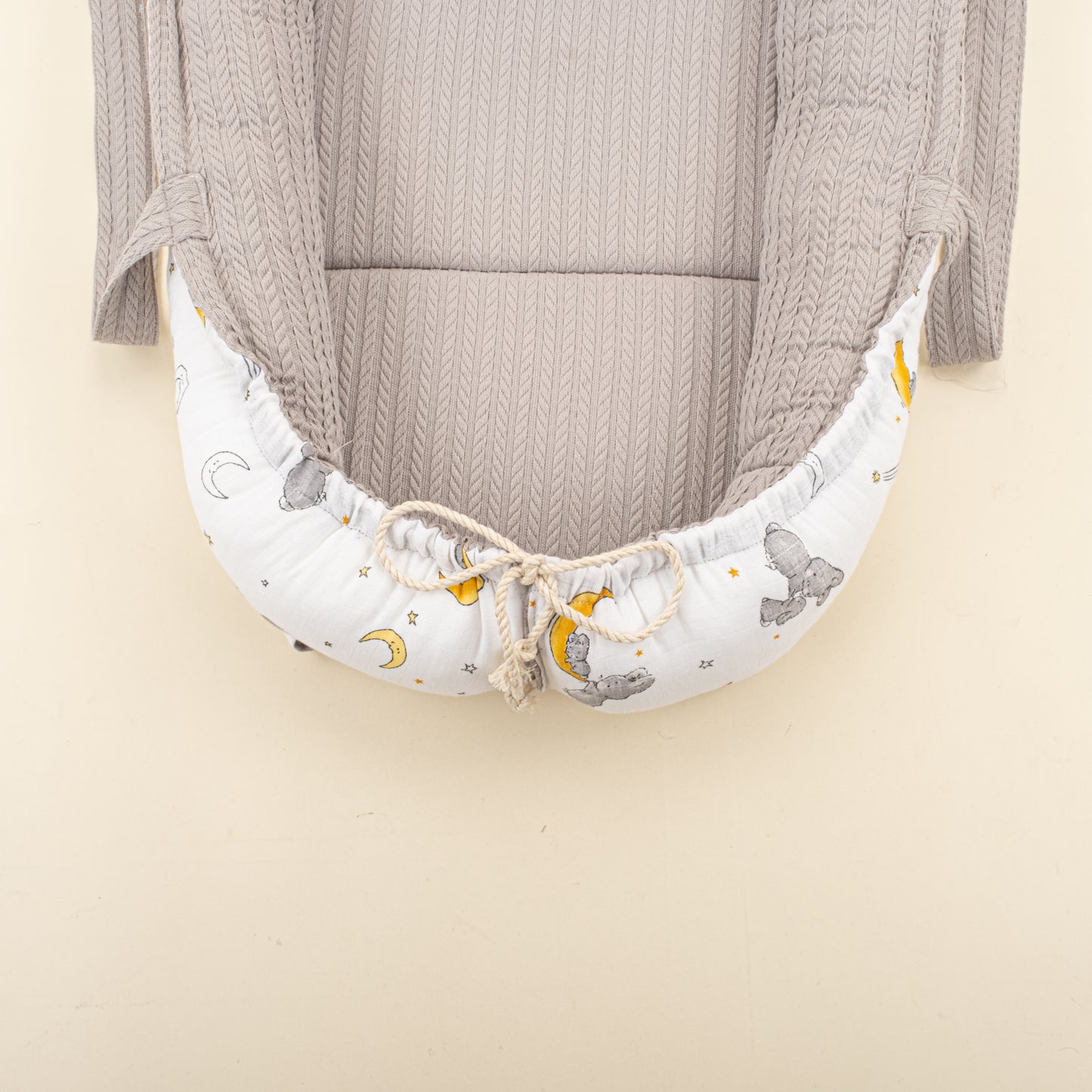 Babynest ve Yastık - Çift Taraflı - Gri Örgü - Gri Tavşan