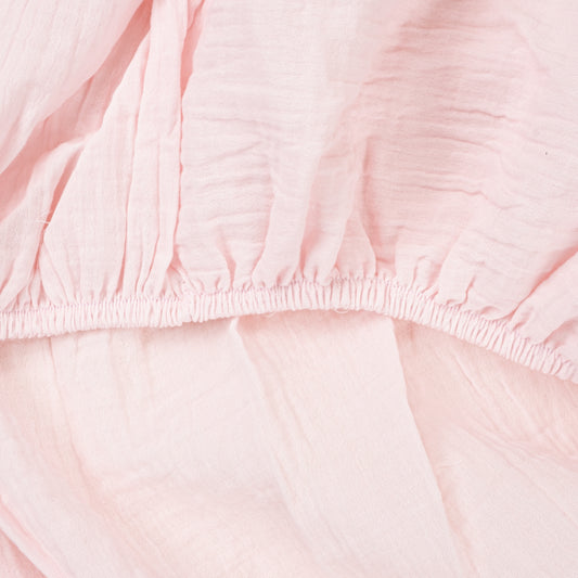 Bebek Lastikli Çarşaf ve Yastık Kılıfı - İki Katlı Organik Muslin - Bebe Pembe