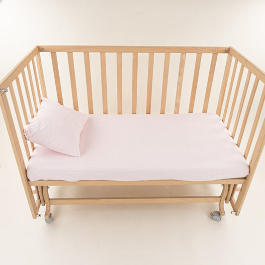 Bebek Lastikli Çarşaf ve Yastık Kılıfı - İki Katlı Organik Muslin - Bebe Pembe