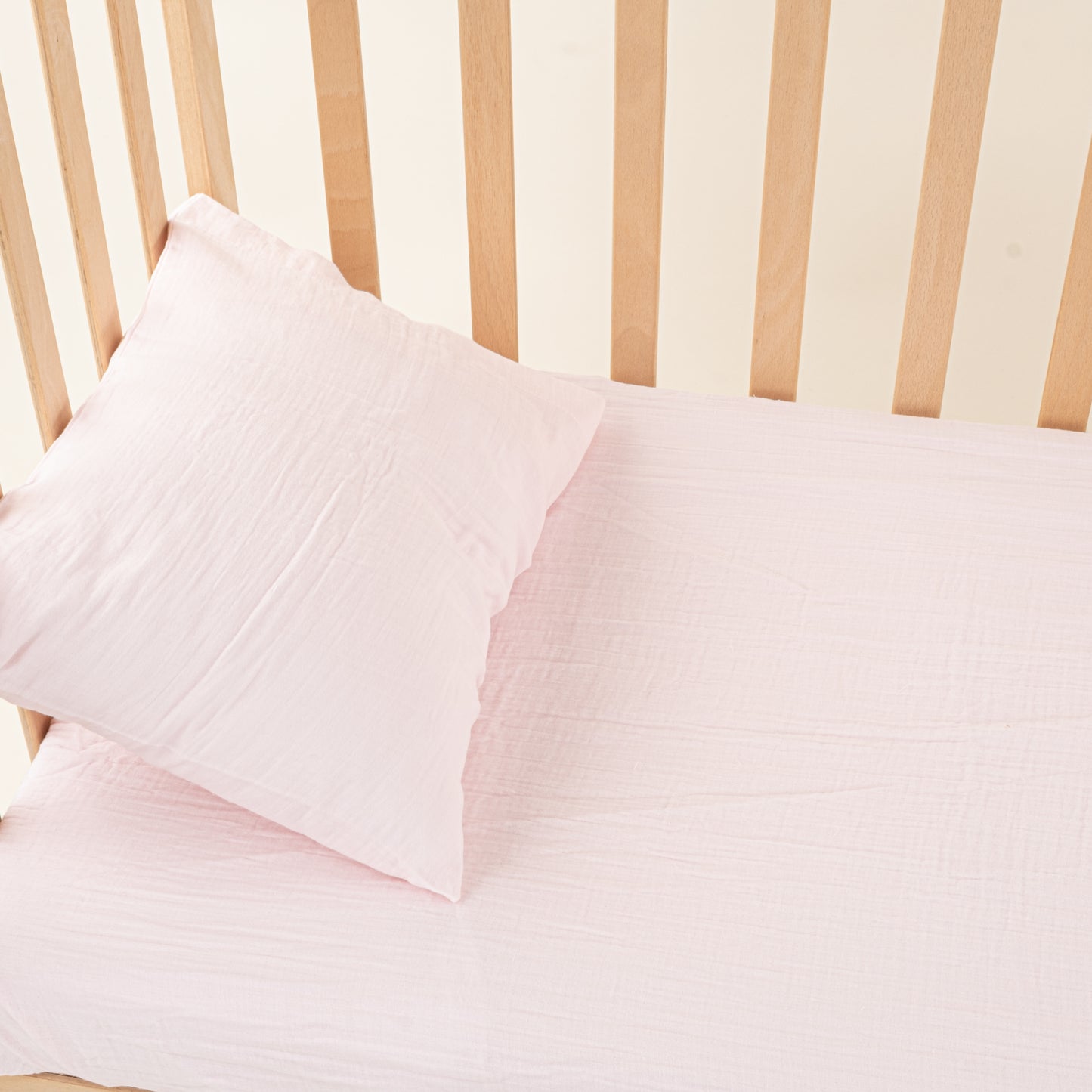 Bebek Lastikli Çarşaf ve Yastık Kılıfı - İki Katlı Organik Muslin - Bebe Pembe