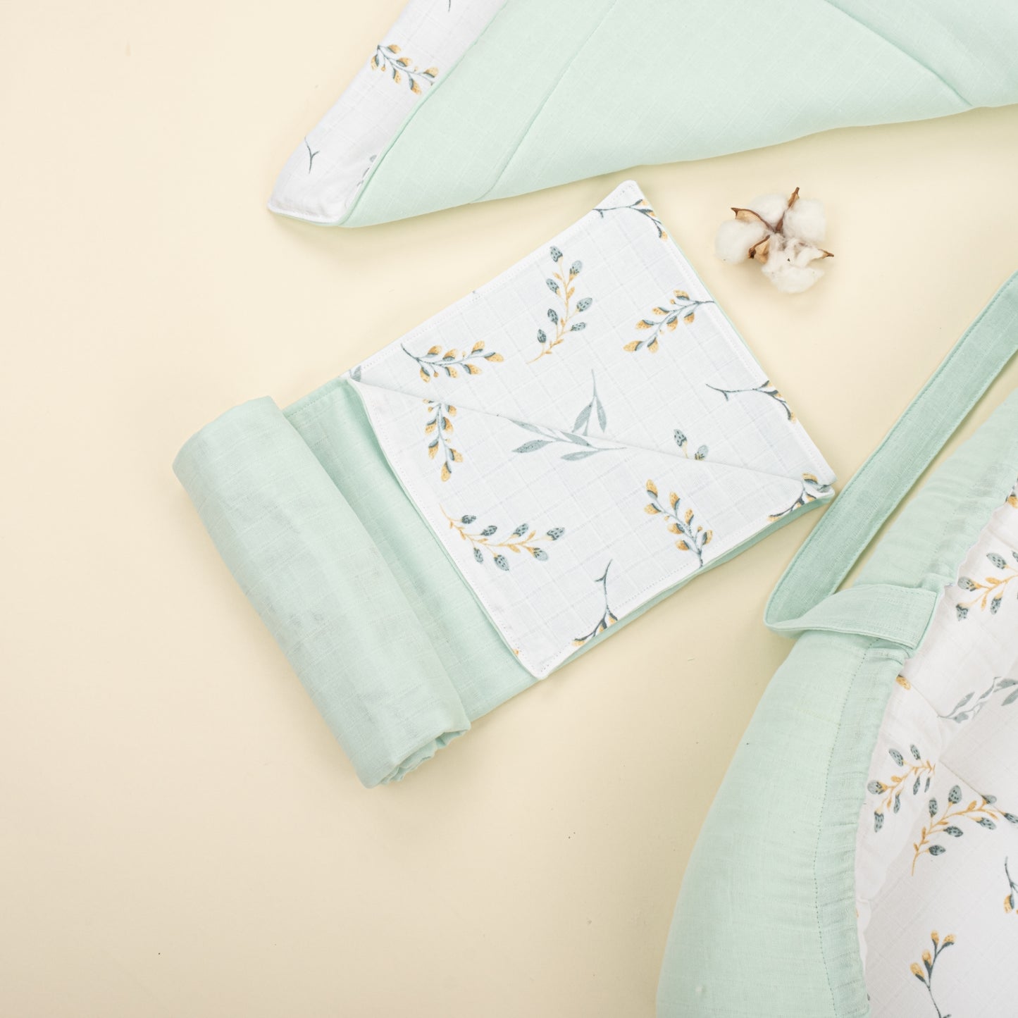 18 Parça Full Set - Çift Taraflı - Mint Muslin - Yapraklar