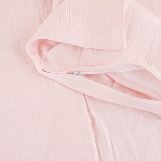 Bebek İki Katlı Organik Muslin Nevresim Seti (Yorgan Kılıfı,Yastık Kılıfı,Lastikli Çarşaf) - İki Katlı Organik Muslin Bebe Pembe