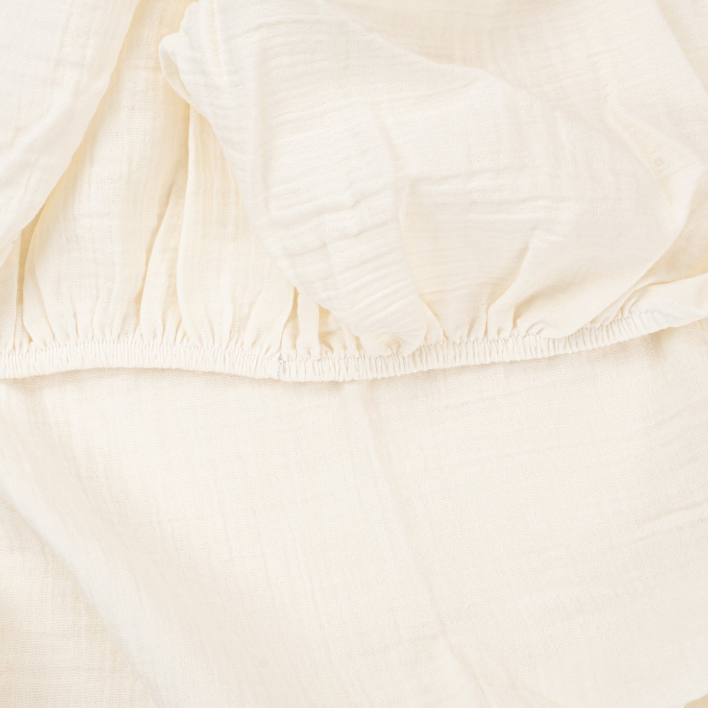 Bebek İki Katlı Organik Muslin Nevresim Seti (Yorgan Kılıfı,Yastık Kılıfı,Lastikli Çarşaf) - İki Katlı Organik Muslin Krem