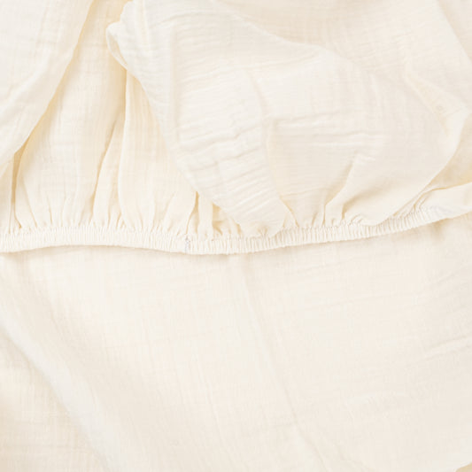 Bebek İki Katlı Organik Muslin Nevresim Seti (Yorgan Kılıfı,Yastık Kılıfı,Lastikli Çarşaf) - İki Katlı Organik Muslin Krem