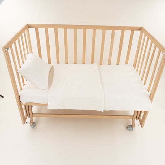 Bebek İki Katlı Organik Muslin Nevresim Seti (Yorgan Kılıfı,Yastık Kılıfı,Lastikli Çarşaf) - İki Katlı Organik Muslin Krem