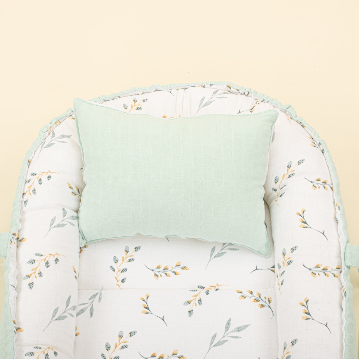 Babynest ve Yastık - Çift Taraflı - Mint Muslin - Yapraklar