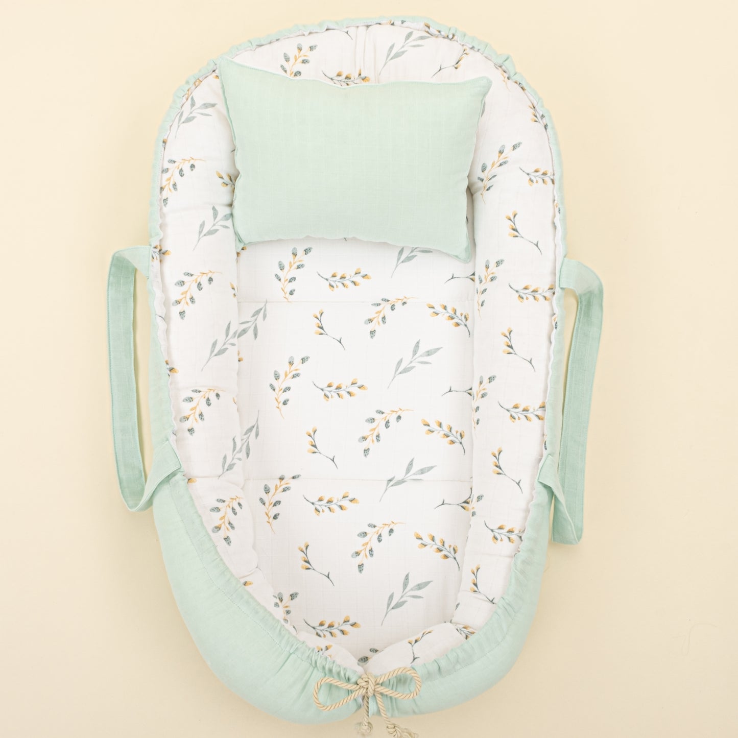 Babynest ve Yastık - Çift Taraflı - Mint Muslin - Yapraklar