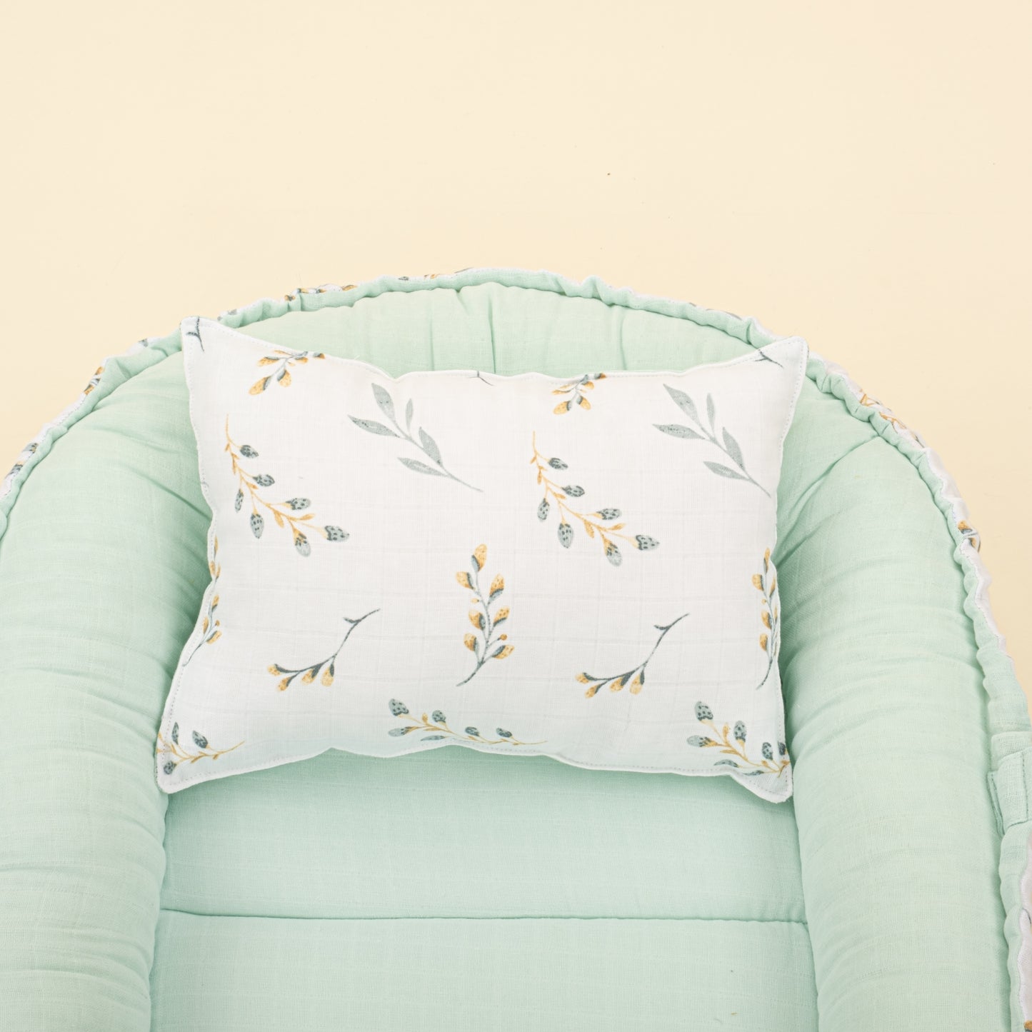 Babynest ve Yastık - Çift Taraflı - Mint Muslin - Yapraklar