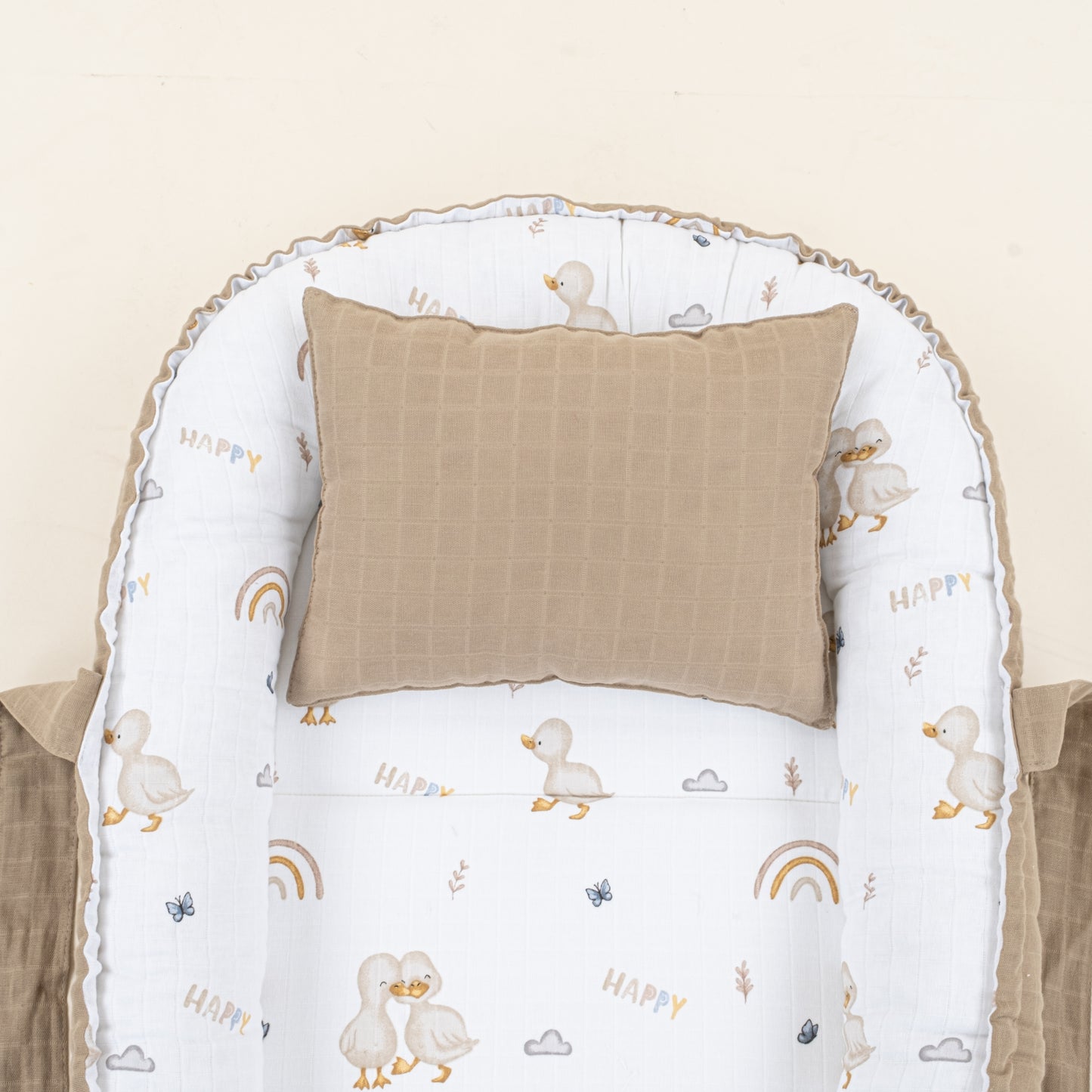 Babynest ve Yastık - Çift Taraflı - Toprak Muslin - Kahverengi Ördek
