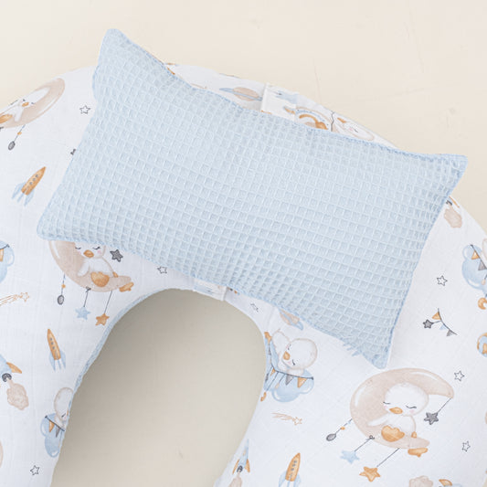 Emzirme Yastığı - Çift Taraflı - Bebe Mavi Petek - Uykucu Ördek
