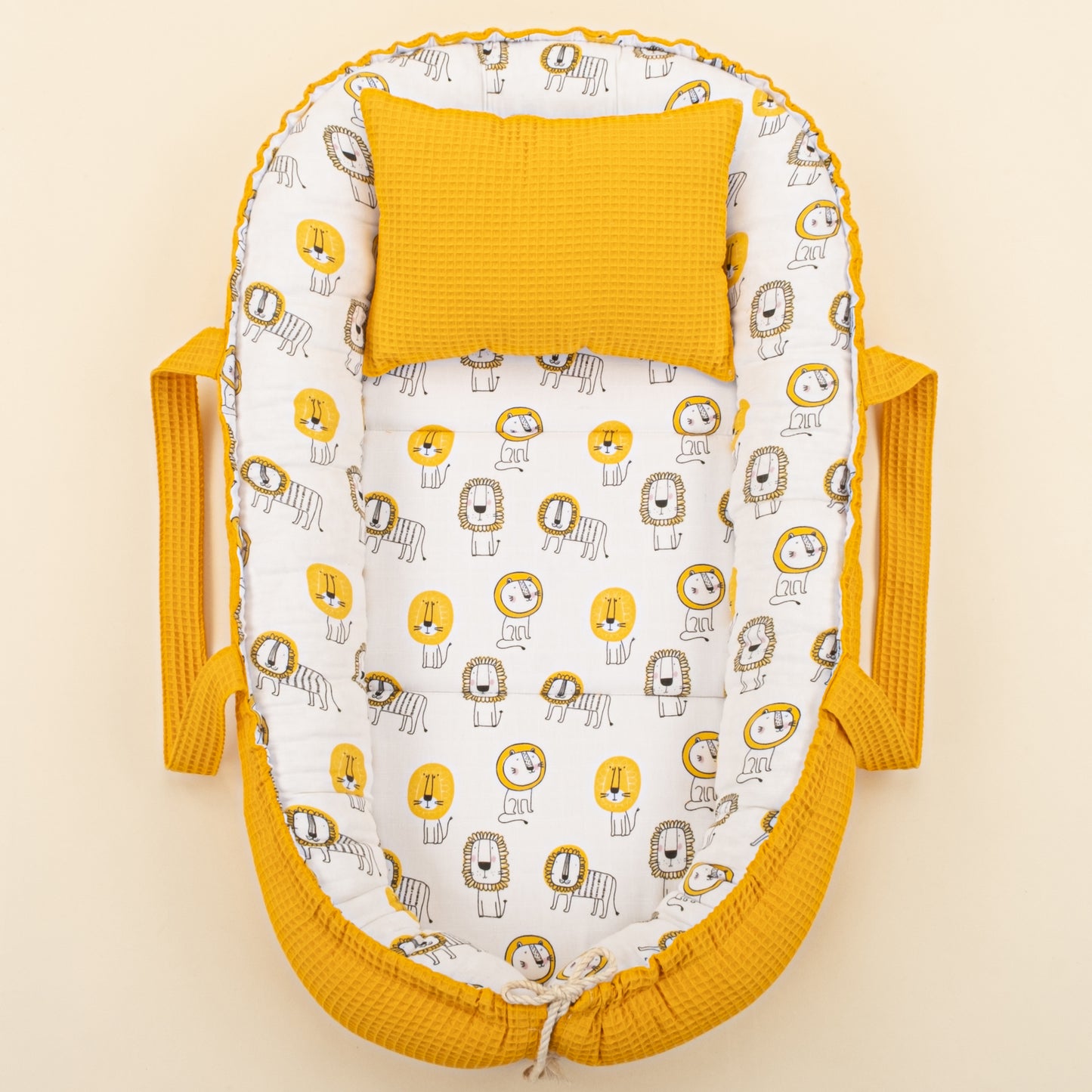 Babynest ve Yastık- Çift Taraflı - Hardal Petek - Sarı Aslan