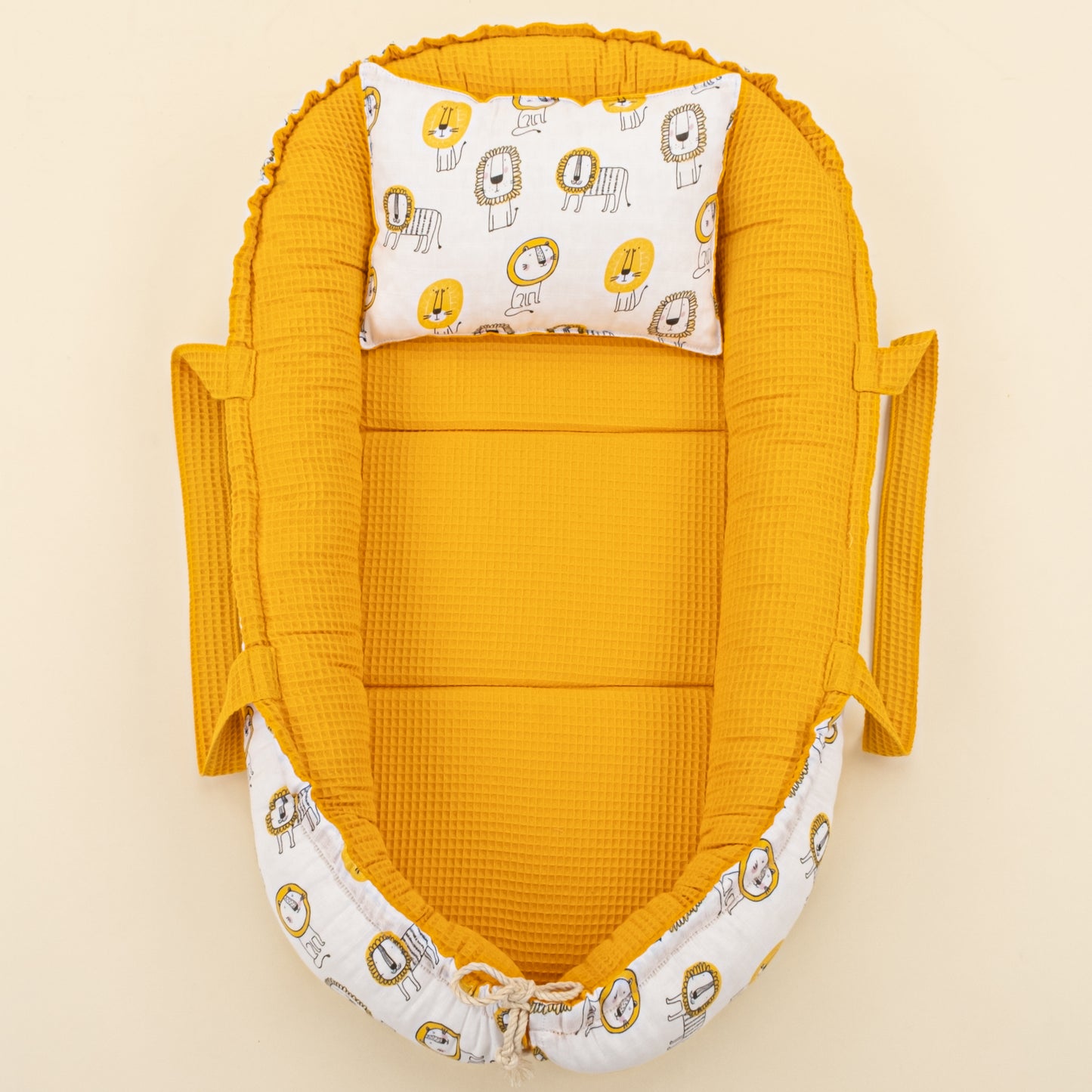 Babynest ve Yastık- Çift Taraflı - Hardal Petek - Sarı Aslan